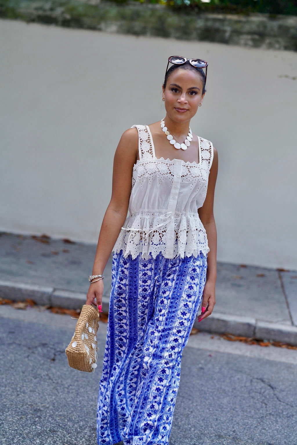 Palazzo Pants Blue Porcelain Garden