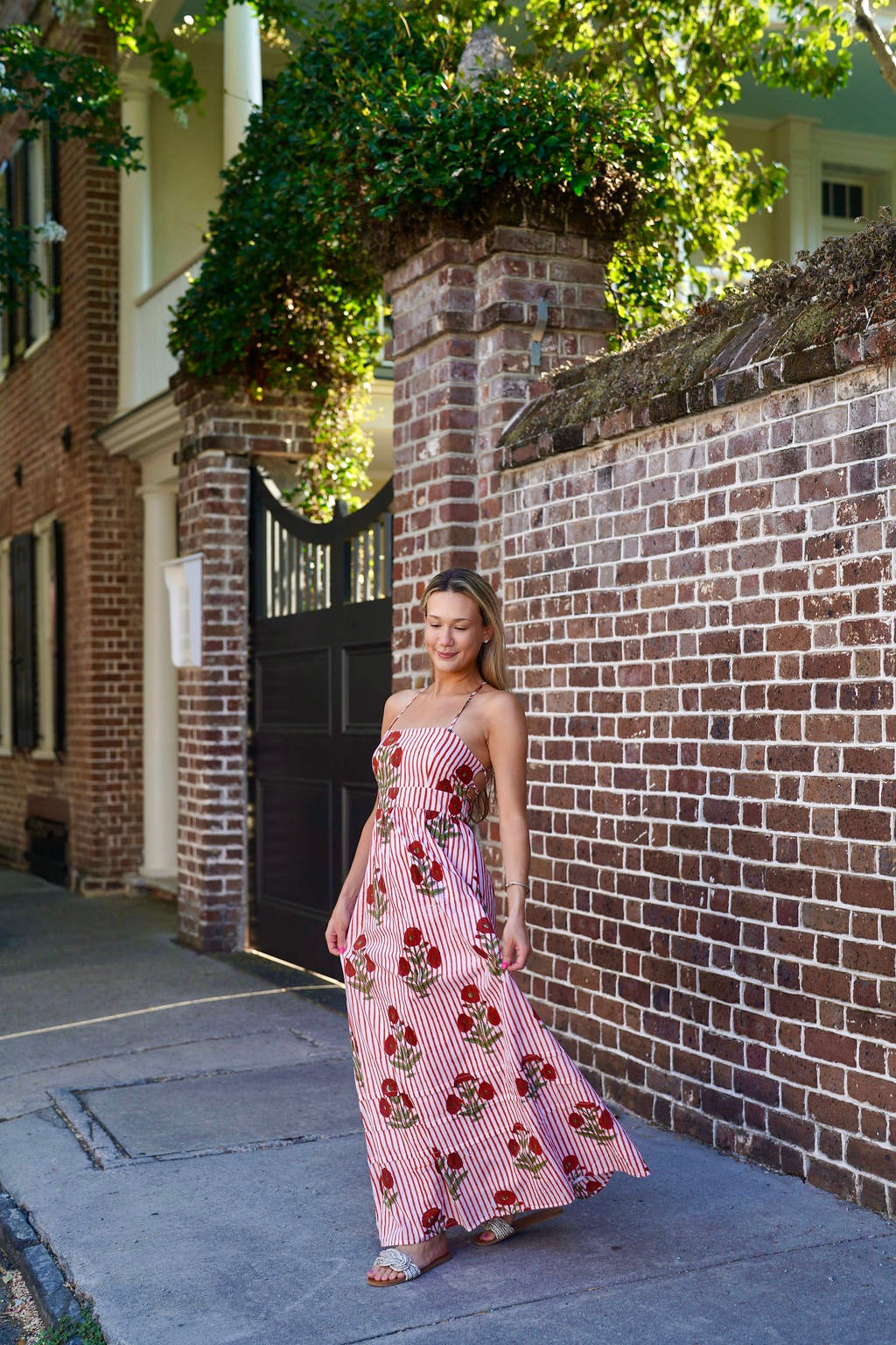 Michele Maxi Dress Burnt Coral Poppy Striped Milos