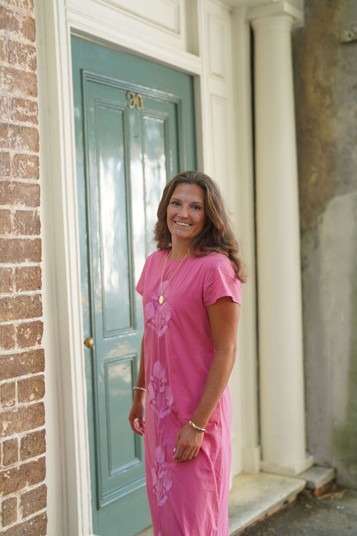 Anne Maxi Dress Pink with Pink Embroidery