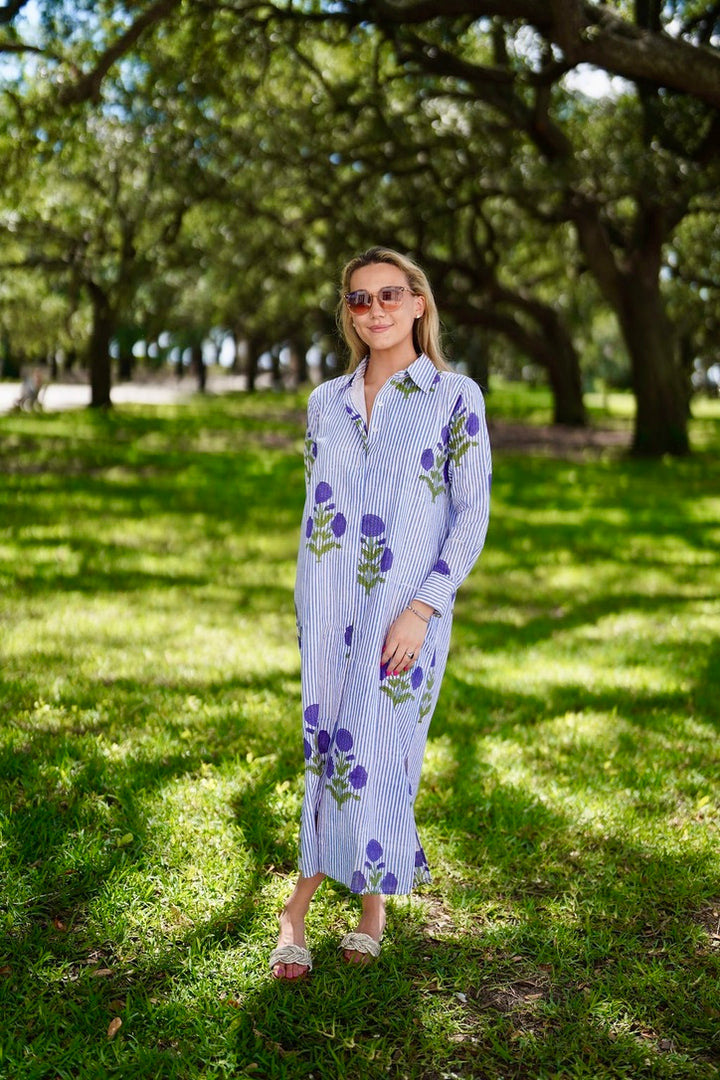 Elizabeth Maxi Dress Blue Stripe Thistle