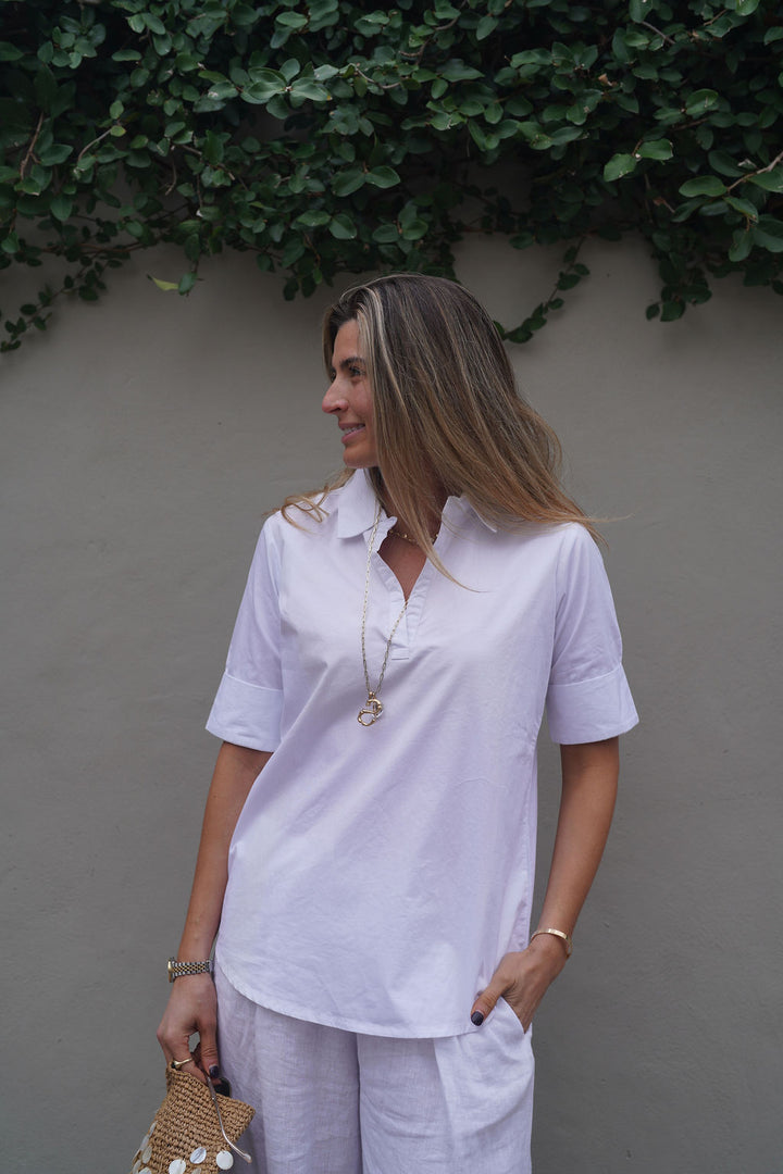Darren Shirt Short Sleeve White Pima Cotton