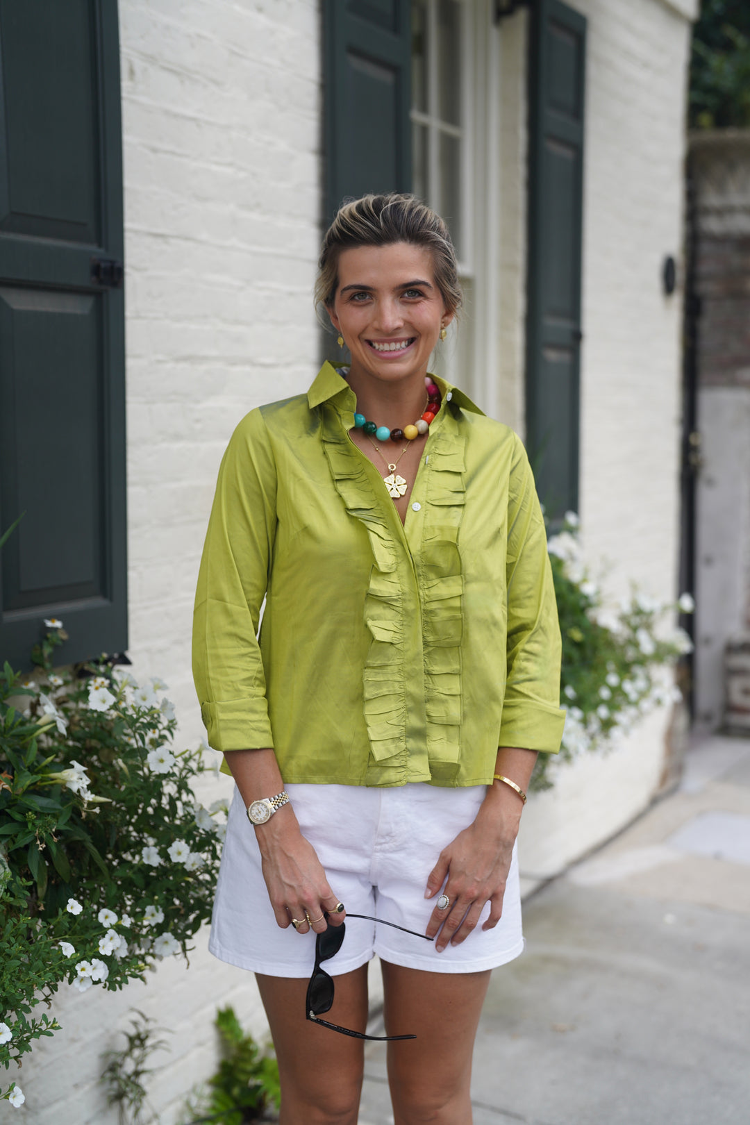Karen Shirt Ruffle Kiwi Green Silk