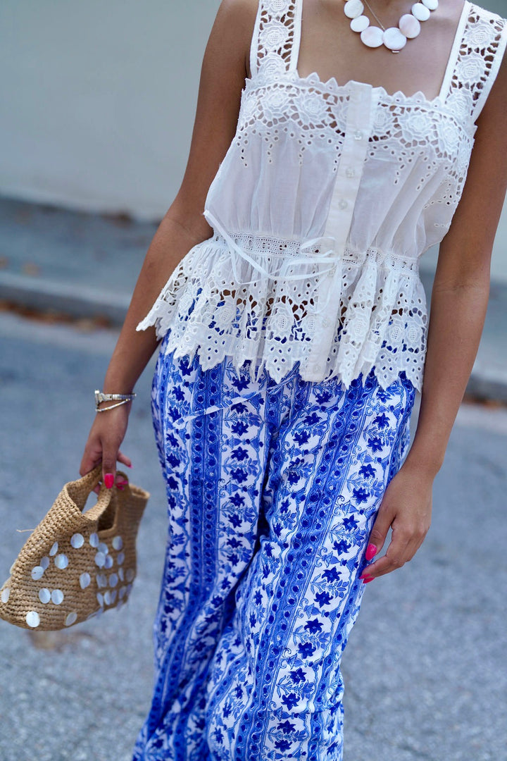 Palazzo Pants Blue Porcelain Garden