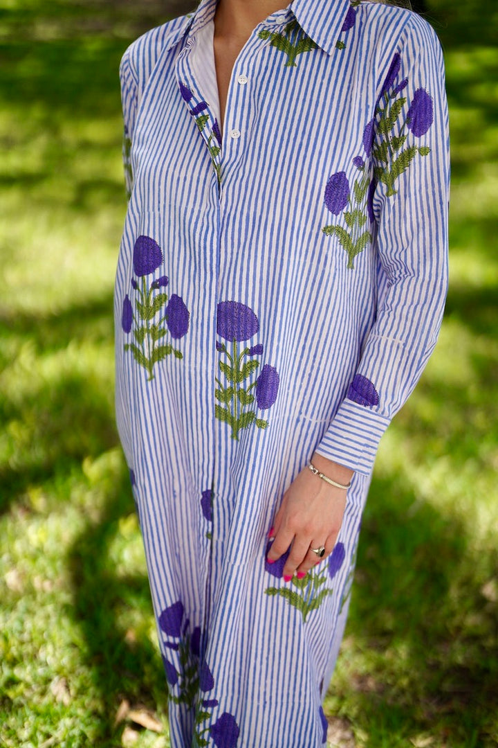 Elizabeth Maxi Dress Blue Stripe Thistle