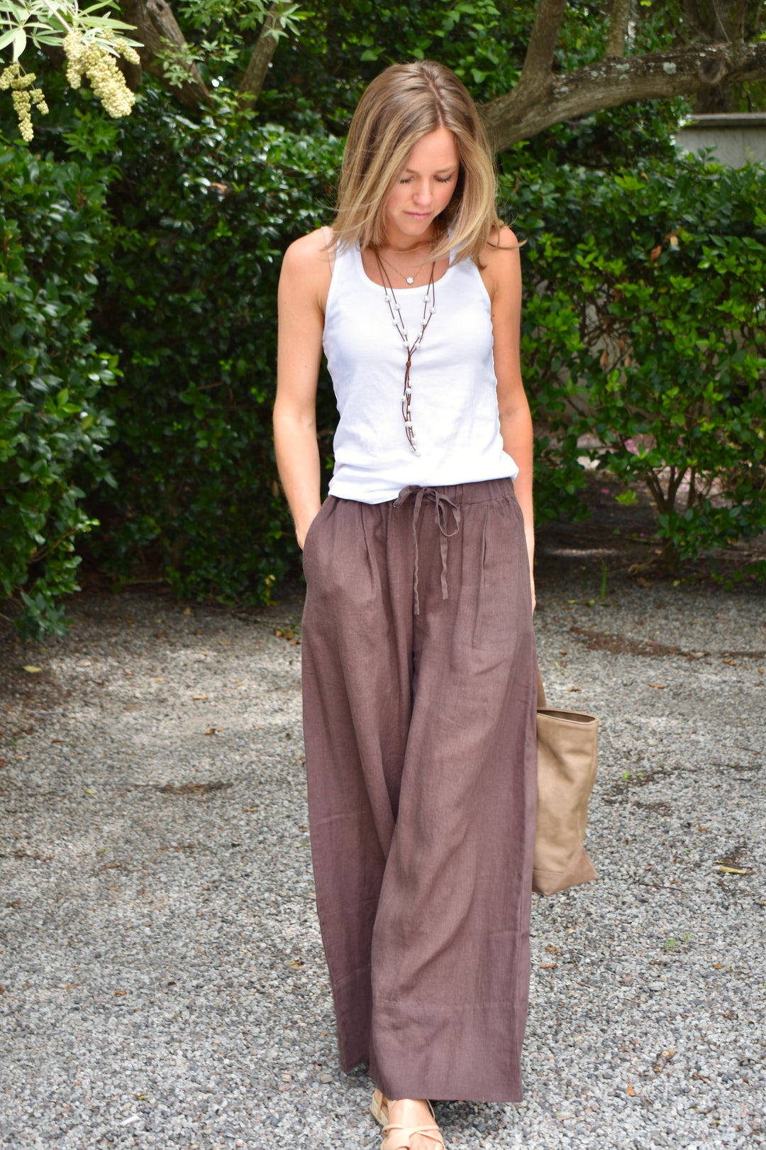 Linen Palazzo Pants Chocolate Brown