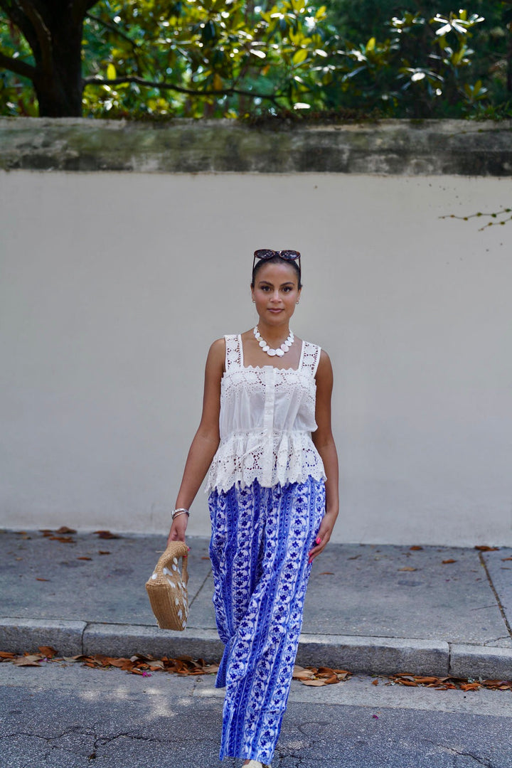 Palazzo Pants Blue Porcelain Garden