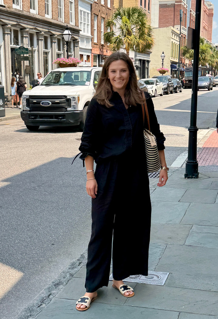 Linen Palazzo Pants Black