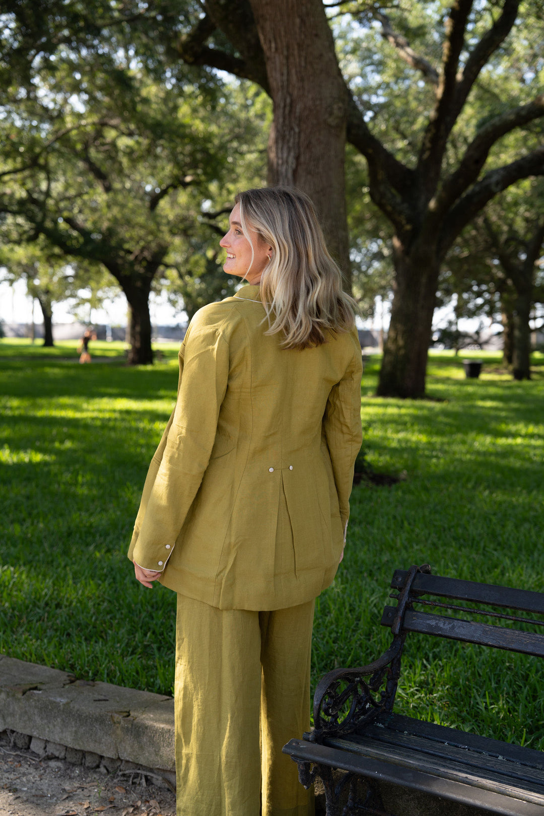 Park Linen Jacket Bay Leaf Green/Cream