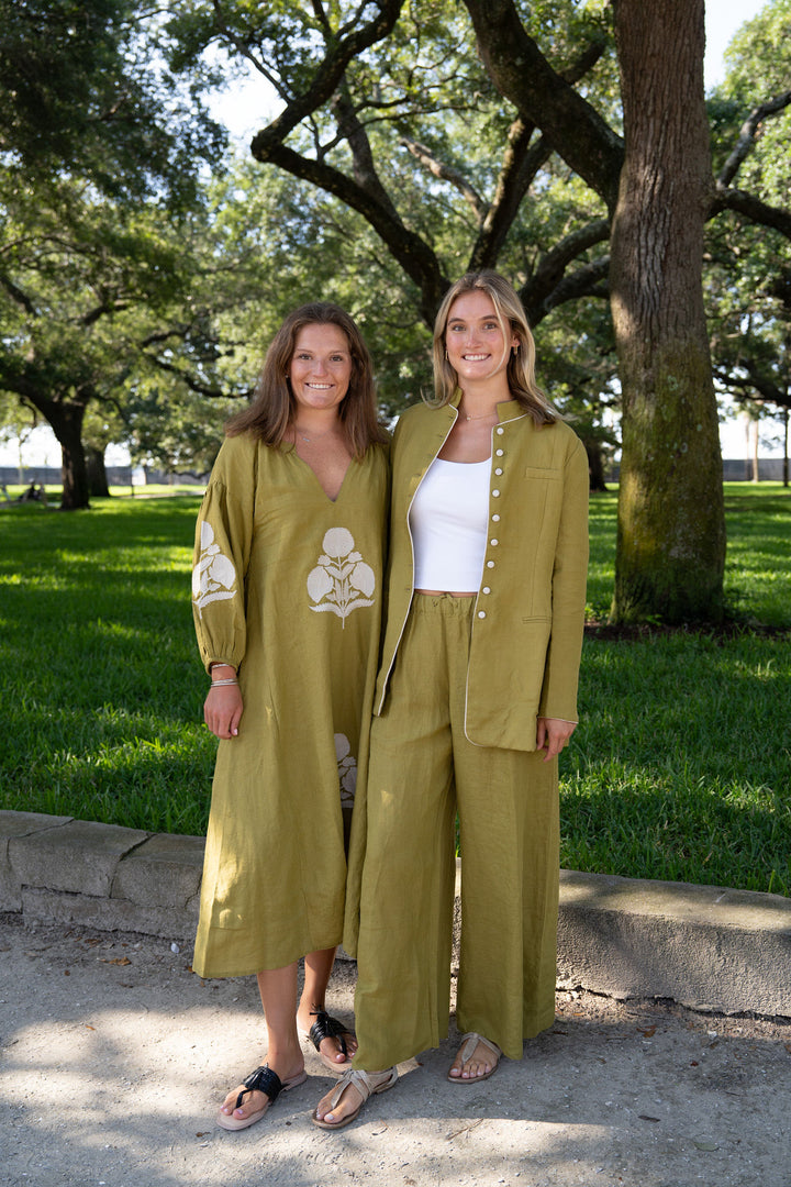 Park Linen Jacket Bay Leaf Green/Cream