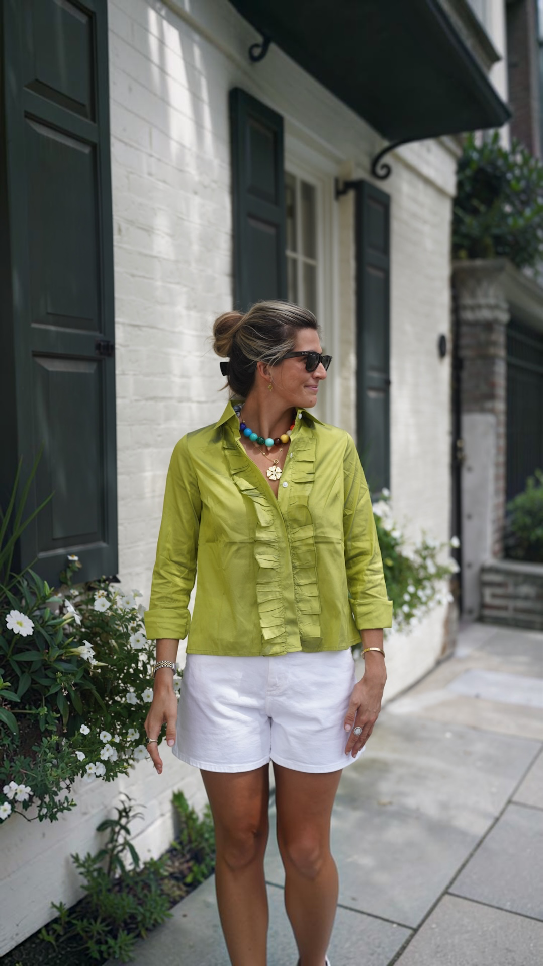 Karen Shirt Ruffle Kiwi Green Silk